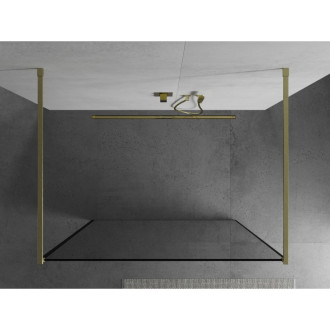 Mexen Kyoto volně stojící sprchová stěna 100 x 200 cm, černý vzor 8 mm, broušené zlato - 800-100-002-55-70