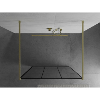 Mexen Kyoto volně stojící sprchová stěna 100 x 200 cm, černý vzor 8 mm, broušené zlato - 800-100-002-55-77