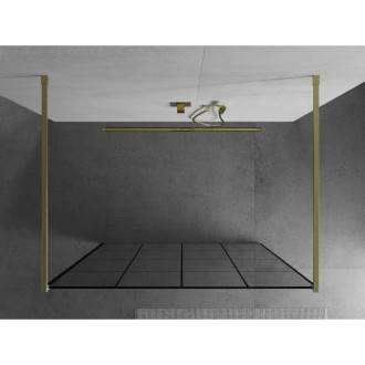 Mexen Kyoto volně stojící sprchová stěna 130 x 200 cm, černý vzor 8 mm, broušené zlato - 800-130-002-55-77