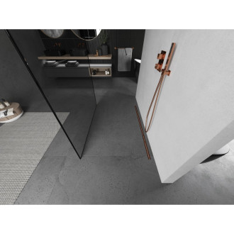 Mexen Kyoto volně stojící sprchová stěna 150 x 200 cm, černý vzor 8 mm, kartáčovaná měď - 800-150-002-65-70
