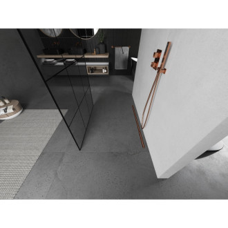Mexen Kyoto volně stojící sprchová stěna 100 x 200 cm, černý vzor 8 mm, kartáčovaná měď - 800-100-002-65-77