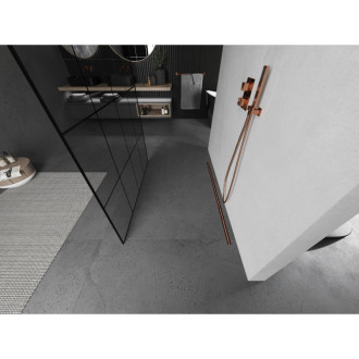 Mexen Kyoto volně stojící sprchová stěna 130 x 200 cm, černý vzor 8 mm, kartáčovaná měď - 800-130-002-65-77
