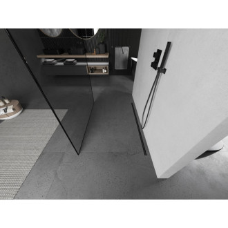 Mexen Kyoto volně stojící sprchová stěna 100 x 200 cm, černý vzor 8 mm, pistolová šedá kartáčovaná - 800-100-002-66-70