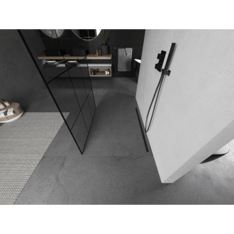 Mexen Kyoto volně stojící sprchová stěna 100 x 200 cm, černý vzor 8 mm, pistolová šedá kartáčovaná - 800-100-002-66-77