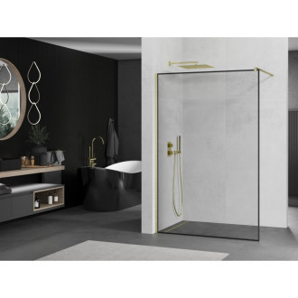 Mexen Kioto Walk-in sprchová stěna 50x200, černý vzor, broušené zlato 800-050-101-55-70