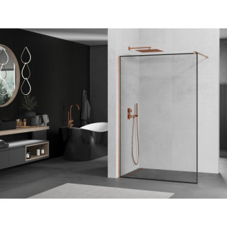 Mexen Kioto Walk-in sprchová stěna 130x200, černý vzor, broušená měď 800-130-101-65-70
