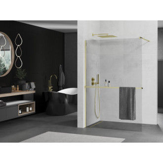 Mexen KIOTO+ zástěna Walk-in s policí 95x200 cm, transparent, zlatá 800-095-121-50-00