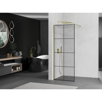 Mexen Kioto Walk-in sprchová stěna 70x200, černý vzor, broušené zlato 800-070-101-55-77
