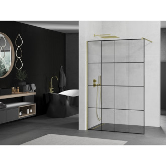 Mexen Kioto Walk-in sprchová stěna 150x200, černý vzor, broušené zlato 800-150-101-55-77