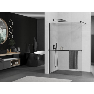 Mexen KIOTO+ zástěna Walk-in s policí 105x200 cm, transparent, černá 800-105-121-70-00
