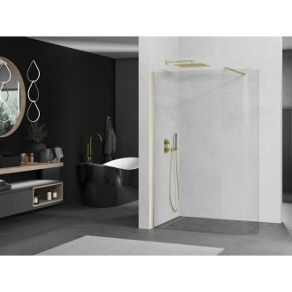 Mexen Kyoto zaoblená sprchová stěna Walk-in 90 x 200 cm, 8 mm transparentní, broušené zlato - 800-090-101-55-06