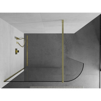 Mexen Kyoto zaoblená sprchová stěna Walk-in 140 x 200 cm, 8 mm transparentní, broušené zlato - 800-140-101-55-06