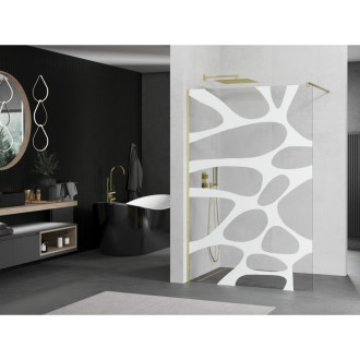 Mexen Kioto Walk-in sprchová stěna 100x200, bílý vzor, broušené zlato 800-100-101-55-97