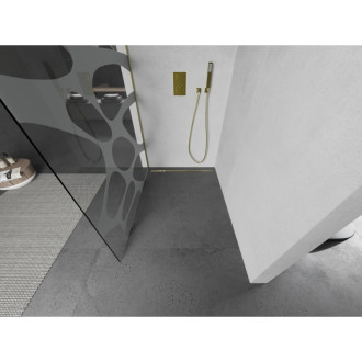 Mexen Kioto Walk-in sprchová stěna 100x200, bílý vzor, broušené zlato 800-100-101-55-97