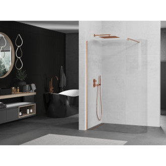 Mexen Kyoto zaoblená sprchová stěna Walk-in 90 x 200 cm, 8 mm transparentní, kartáčovaná měď - 800-090-101-65-06