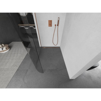 Mexen Kyoto zaoblená sprchová stěna Walk-in 90 x 200 cm, 8 mm transparentní, kartáčovaná měď - 800-090-101-65-06
