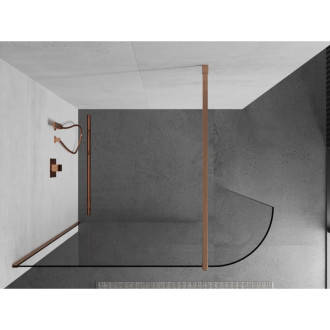 Mexen Kyoto zaoblená sprchová stěna Walk-in 90 x 200 cm, 8 mm transparentní, kartáčovaná měď - 800-090-101-65-06