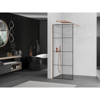 Mexen Kioto Walk-in sprchová stěna 80x200, černý vzor, kartáč. měď 800-080-101-65-77