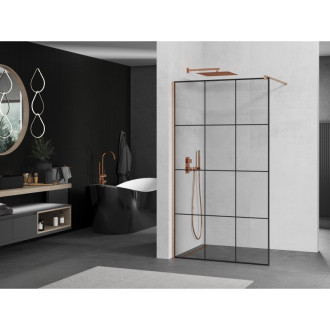 Mexen Kioto Walk-in sprchová stěna 110x200, černý vzor, broušená měď 800-110-101-65-77