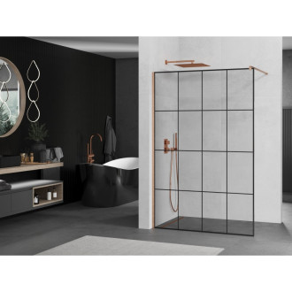 Mexen Kioto Walk-in sprchová stěna 150x200, černý vzor, kartáč. měď 800-150-101-65-77