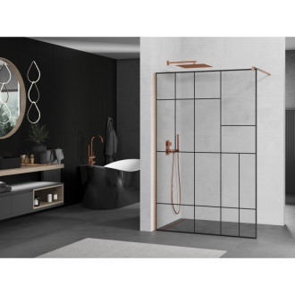 Mexen Kioto Walk-in sprchová stěna 110x200, černý vzor, kartáč. měď 800-110-101-65-78