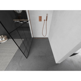 Mexen Kioto Walk-in sprchová stěna 110x200, černý vzor, kartáč. měď 800-110-101-65-78