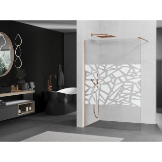 Mexen Kioto Walk-in sprchová stěna 140x200, bílý vzor, kartáč. měď 800-140-101-65-85