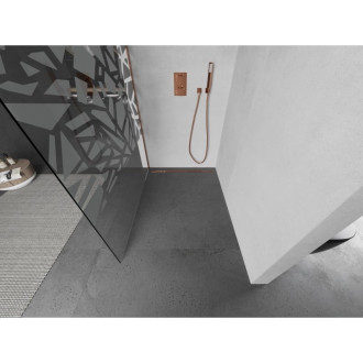 Mexen Kioto Walk-in sprchová stěna 140x200, bílý vzor, kartáč. měď 800-140-101-65-85