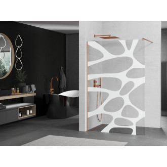Mexen Kioto Walk-in sprchová stěna 80x200, bílý vzor, kartáč. měď 800-080-101-65-97