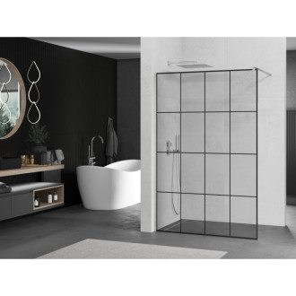 Mexen Kioto Walk-in sprchová stěna 150x200, černý vzor, kartáč. nikl 800-150-101-97-77