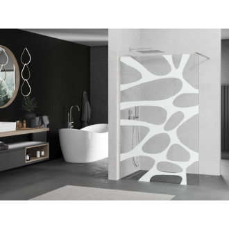 Mexen Kioto Walk-in sprchová stěna 130x200, bílý vzor, kartáč. nikl 800-130-101-97-97