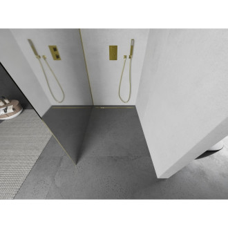 Mexen Kyoto L Walk-in sprchová stěna 90 x 200 cm, zrcadlo, zlatá - 800-090-103-50-50