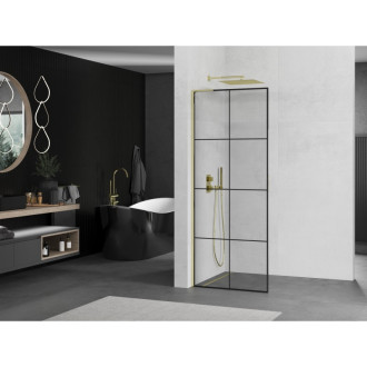 Mexen Kyoto L Walk-in sprchová stěna 90 x 200 cm, černý vzor, zlatá - 800-090-103-50-77
