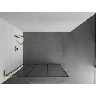 Mexen Kyoto L Walk-in sprchová stěna 100 x 200 cm, černý vzor, zlatá - 800-100-103-50-77
