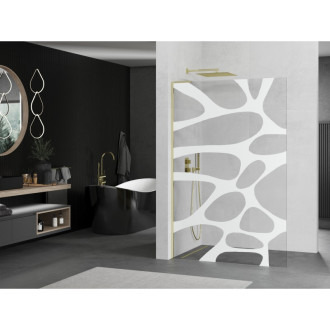 Mexen Kyoto L Walk-in sprchová stěna 100 x 200 cm, bílý vzor, zlatá - 800-100-103-50-97