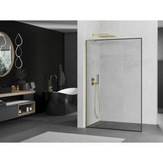 Mexen Kioto L Walk-in sprchová stěna 50x200, černý vzor, broušené zlato 800-050-103-55-70