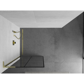 Mexen Kioto L Walk-in sprchová stěna 80x200, černý vzor, broušené zlato 800-080-103-55-77