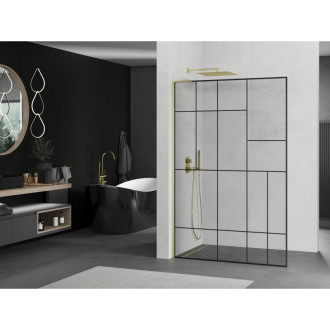Mexen Kioto L Walk-in sprchová stěna 80x200, černý vzor, broušené zlato 800-080-103-55-78