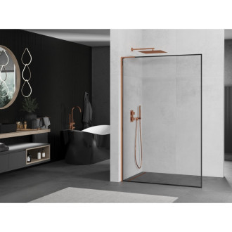 Mexen Kioto L Walk-in sprchová stěna 70x200 cm, černý vzor, růžové zlato 800-070-103-60-70