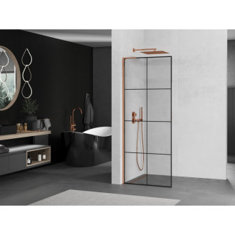 Mexen Kioto L Walk-in sprchová stěna 80x200 cm, černý vzor, růžové zlato 800-080-103-60-77