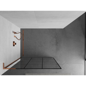 Mexen Kioto L Walk-in sprchová stěna 110x200, černý vzor, růžové zlato 800-110-103-60-77