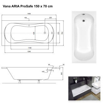 BESCO vana ARIA PROSAFE 150 (1500x700 mm), bez nožiček VANARIA150PROS