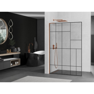Mexen Kioto L Walk-in sprchová stěna 70x200 cm, černý vzor, růžové zlato 800-070-103-60-78