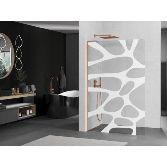 Mexen Kioto L Walk-in sprchová stěna 70x200 cm, bílý vzor, růžové zlato 800-070-103-60-97