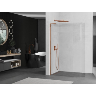 Mexen Kyoto L zaoblená sprchová stěna Walk-in 90 x 200 cm, transparentní, růžové zlato - 800-090-103-60-06