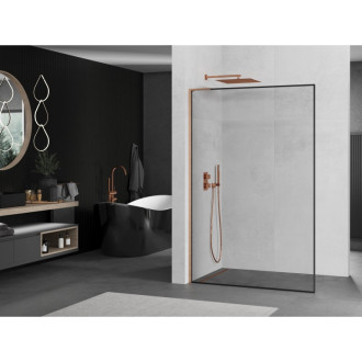 Mexen Kioto L Walk-in sprchová stěna 50x200, černý vzor, kartáč. měď 800-050-103-65-70