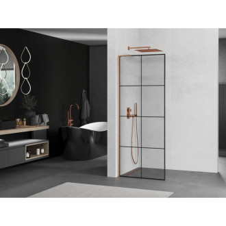 Mexen Kioto L Walk-in sprchová stěna 70x200, černý vzor, kartáč. měď 800-070-103-65-77