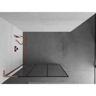 Mexen Kioto L Walk-in sprchová stěna 110x200, černý vzor, kartáč. měď 800-110-103-65-77