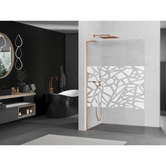 Mexen Kioto L Walk-in sprchová stěna 120x200, bílý vzor, kartáč. měď 800-120-103-65-85