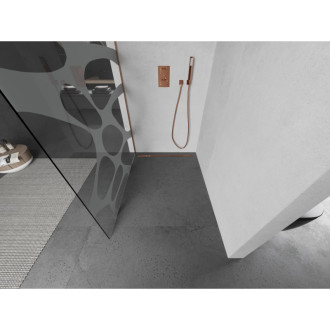 Mexen Kioto L Walk-in sprchová stěna 90x200, bílý vzor, kartáč. měď 800-090-103-65-85